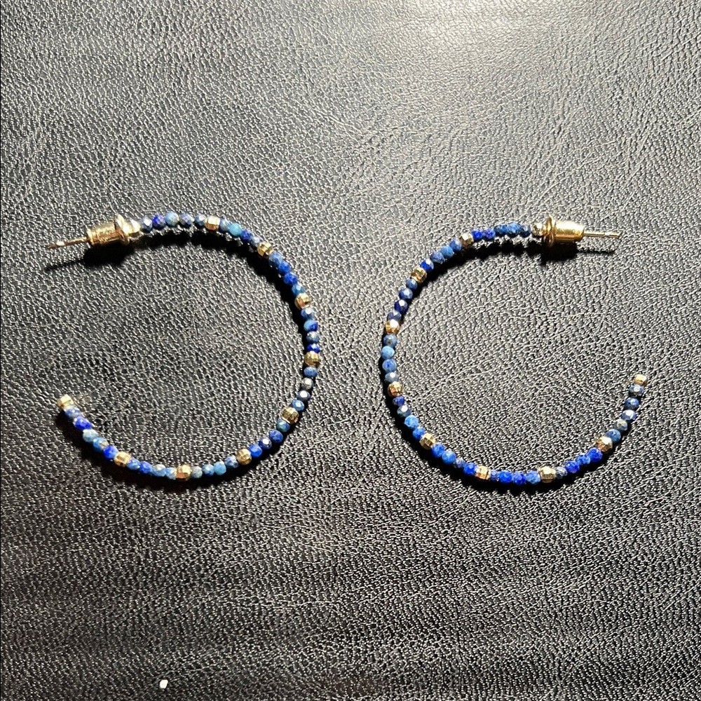 Kendra Scott Blue and Gold Beaded Hoop Earrings